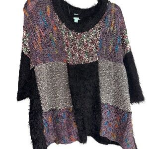 Multi-Panel Black & Multicolor Crewneck Sweater